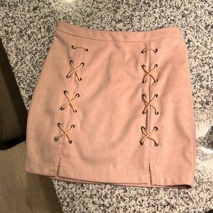 Pink suede miniskirt